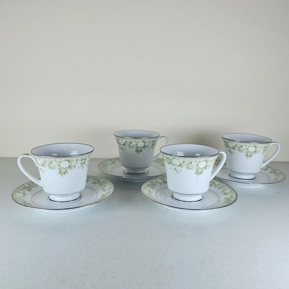 Vintage‎ Noritake Japan Princeton 6911 Floral Pattern Saucer and Teacup set of 4